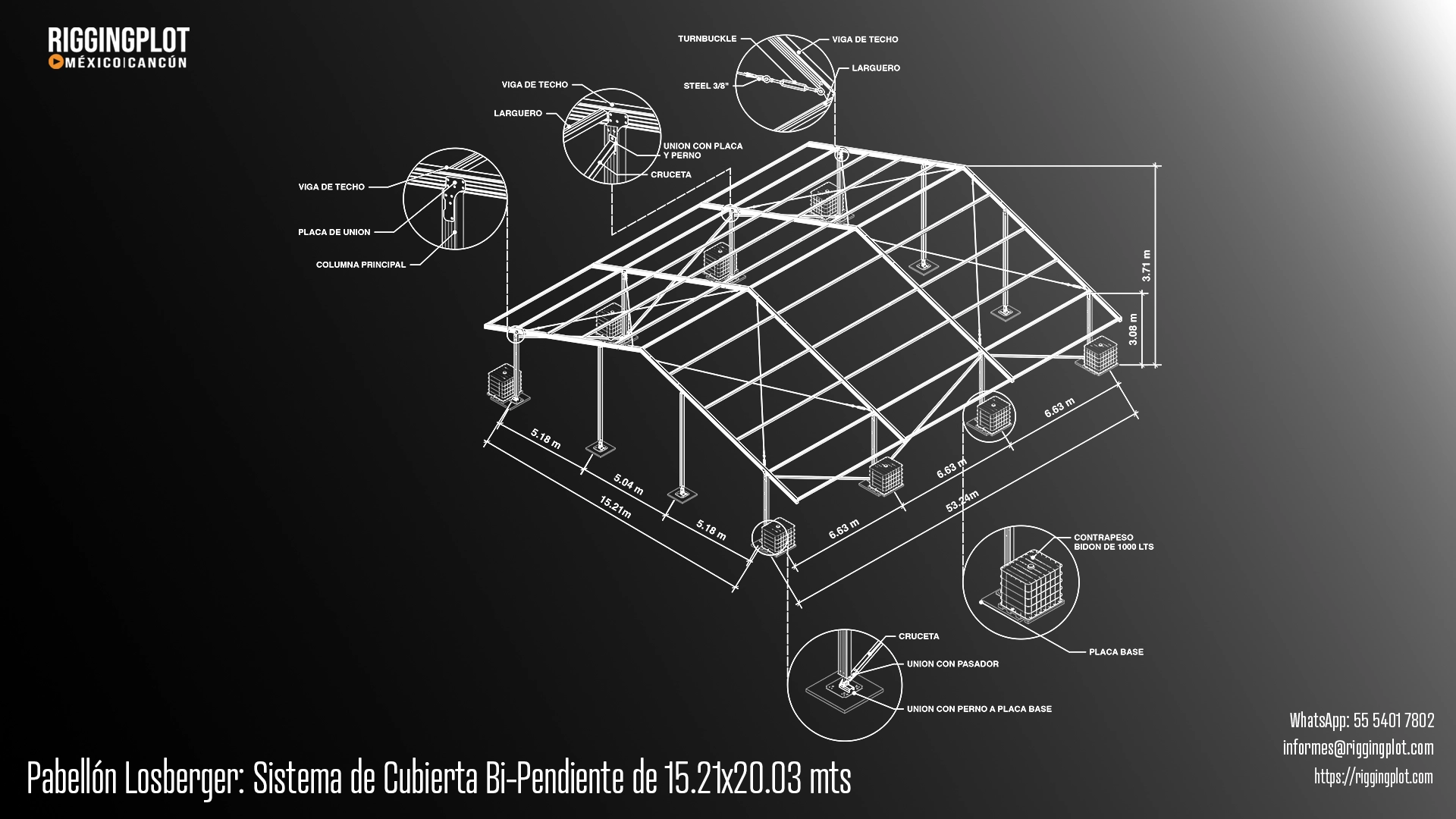 ficha tecnica carpa losberger 15.21 X 20.03 mts Riggingplot MÉRIDA