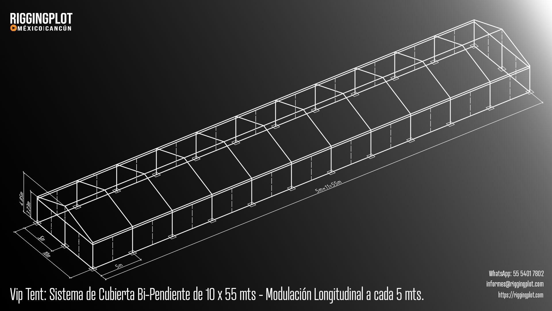 ficha tecnica carpa losberger 10.00 X 55.00 MTS Riggingplot MÉRIDA