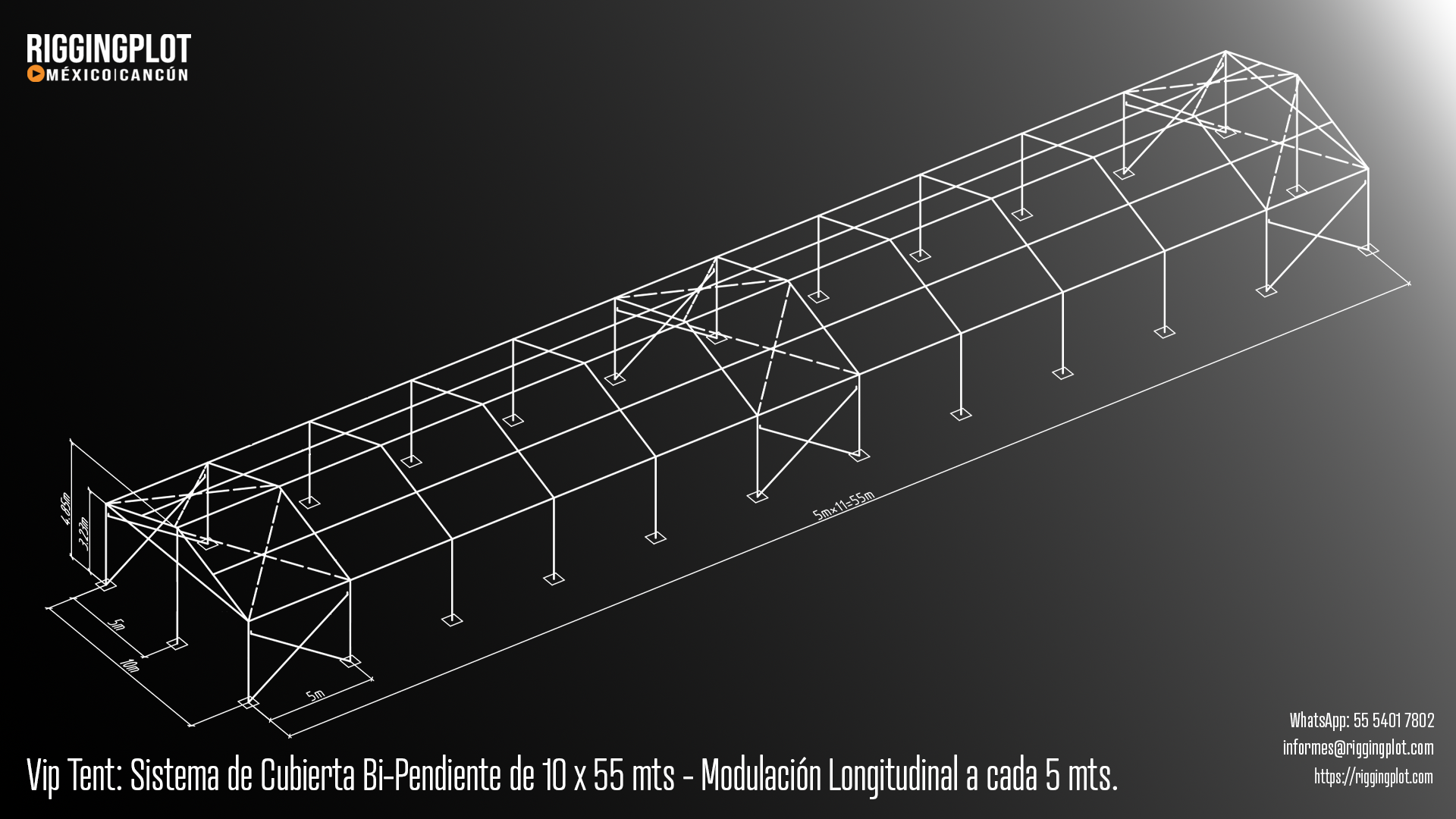 ficha tecnica carpa losberger 10.00 X 55.00 MTS Riggingplot MÉRIDA