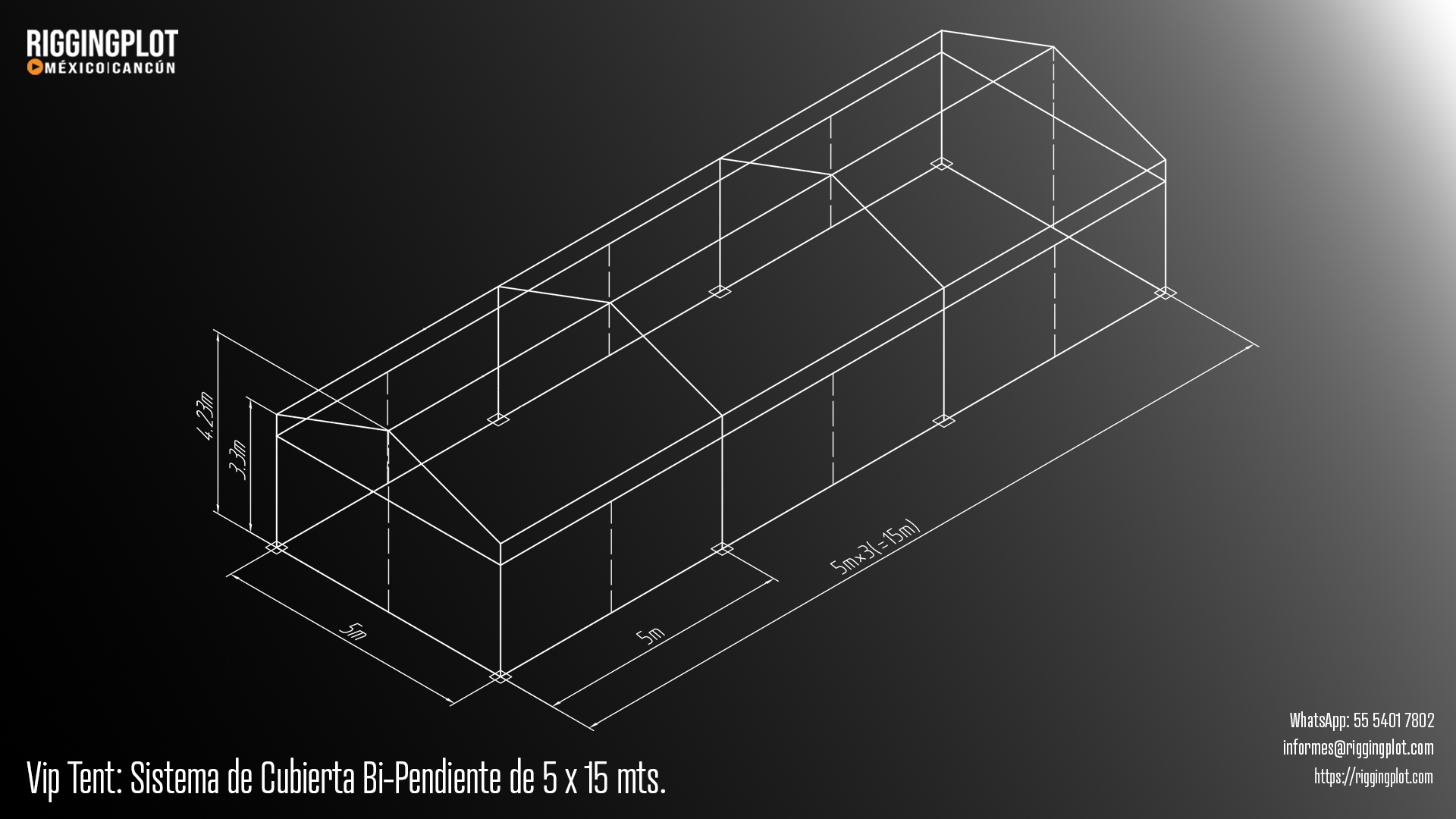 ficha tecnica carpa losberger 5.00 x 15.00 MTS Riggingplot MÉRIDA