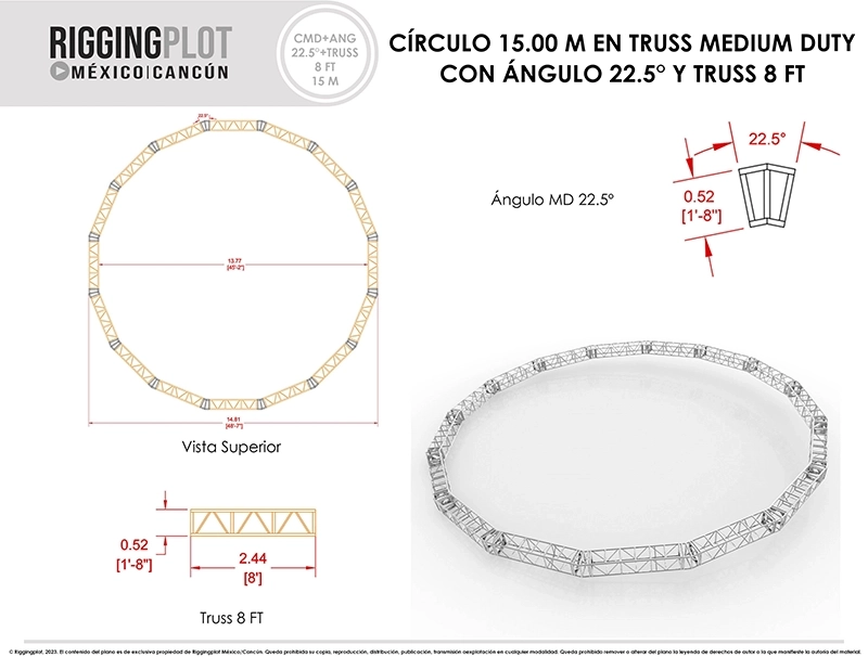 FICHA TÉCNICA CÍRCULO MD DE 15.00MTS CON ÁNGULOS DE 22.5° Y TRUSSES DE 8FT MÉRIDA