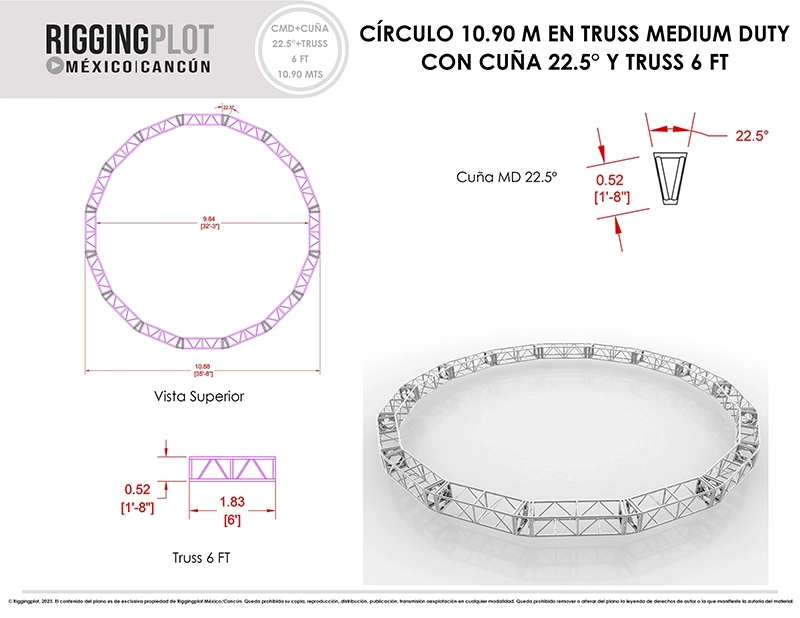 FICHA TÉCNICA CÍRCULO MD DE 10.90MTS CON CUÑA DE 22.5° Y TRUSSES DE 6FT MÉRIDA