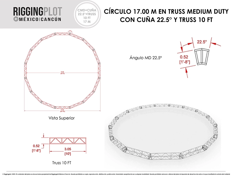 FICHA TÉCNICA CÍRCULO MD DE 10.40MTS CON ÁNGULOS DE 22.5° Y TRUSSES DE 5FT MÉRIDA