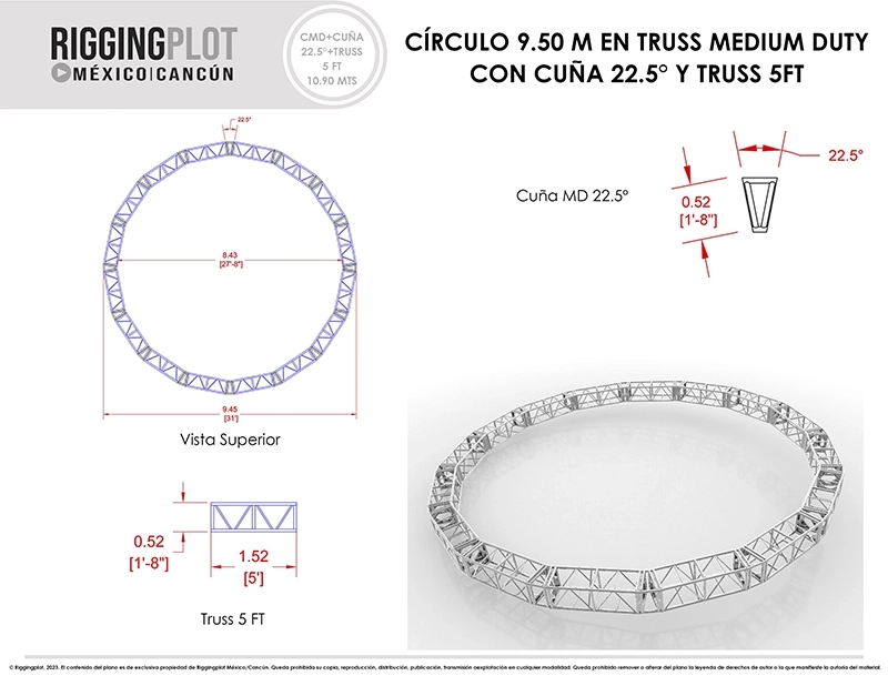 FICHA TÉCNICA CÍRCULO MD DE 9.50MTS CON CUÑAS DE 22.5° Y TRUSS MD DE 5FT MÉRIDA