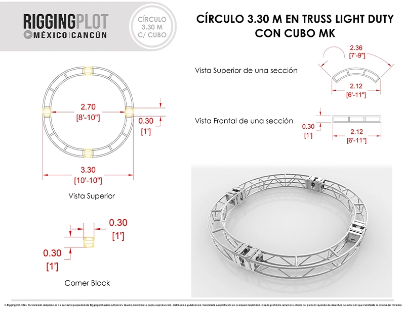 RENTA DE TRUSS CIRCULAR MK + CUBO DE 3.3MTS DE DÍAMETRO PARA LA INDUSTRIA DEL ENTRETENIMIENTO EN MÉRIDA, TULÚM, PLAYA DEL CARMEN, E ISLA MUEJERES