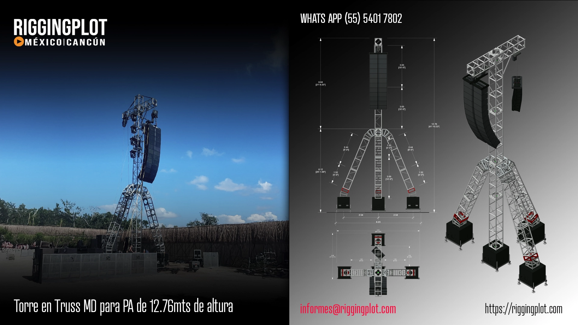 FICHA TÉCNICA TORRE PARA PA EN TRUSSES MD DE 12.76MTS MÉRIDA CON SISTEMA DE CONTRAPESOS EN BIG BLOCKS