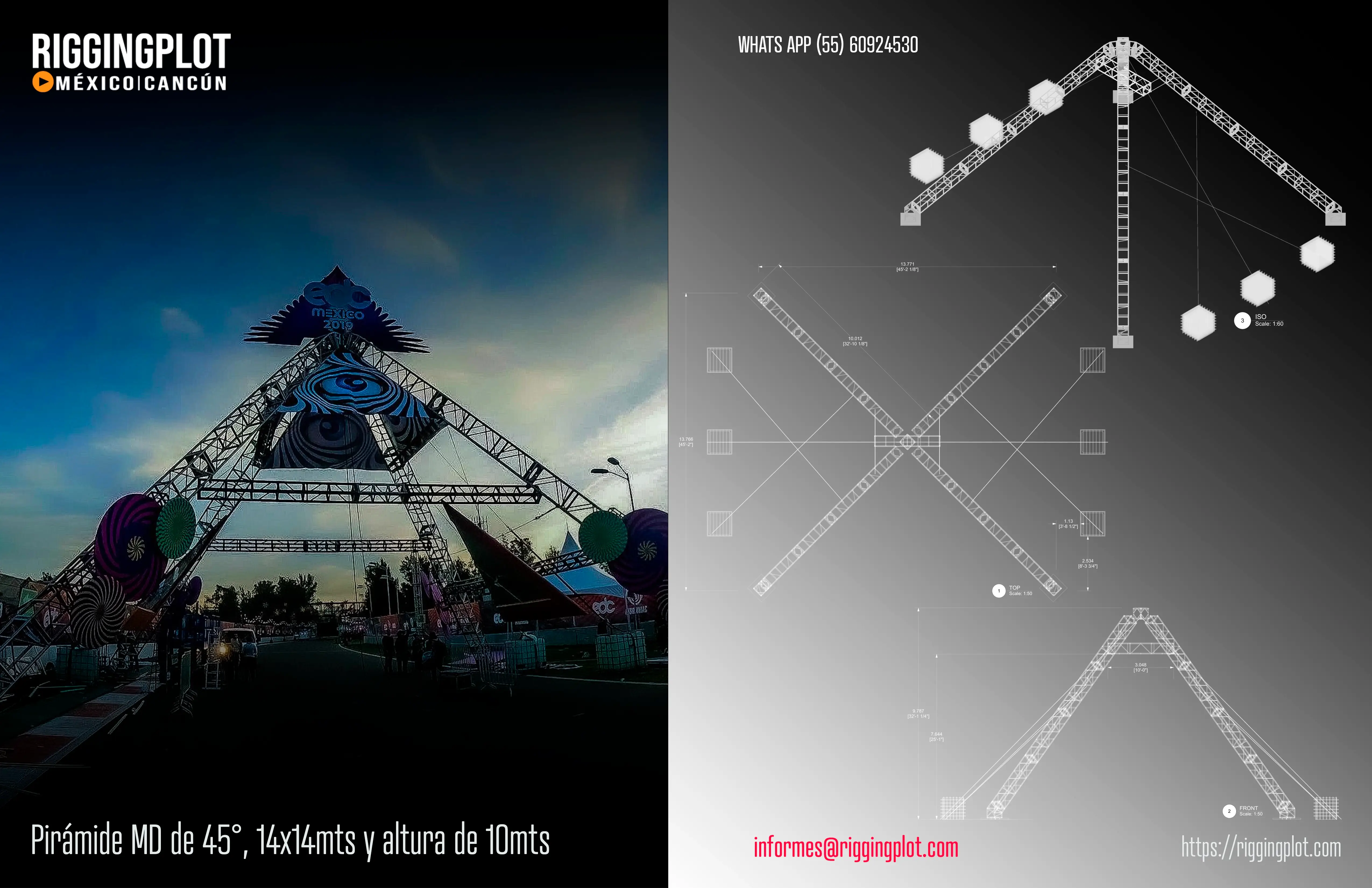 Ficha técnica de piramide de truss en MÉRIDA