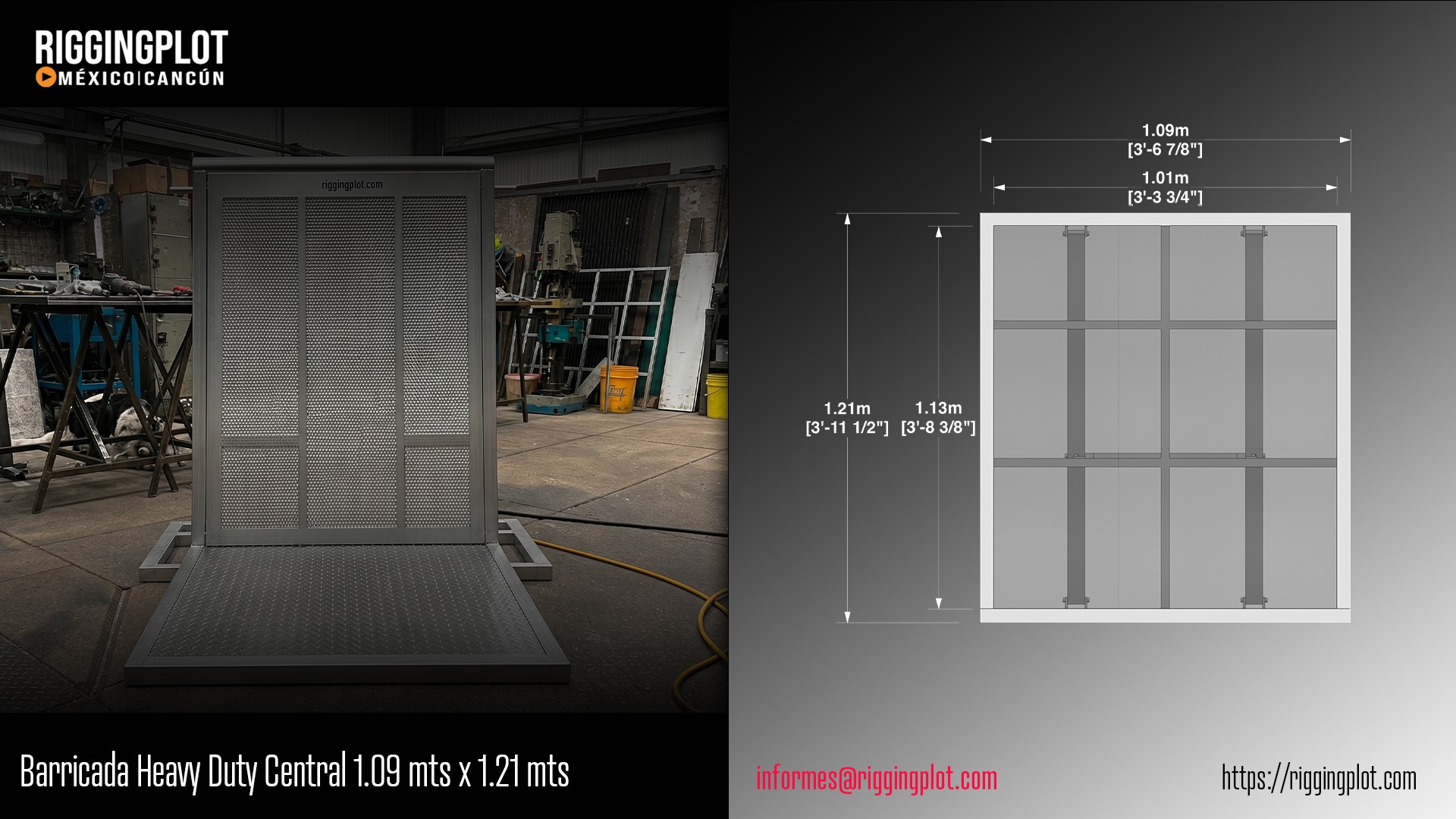 La Barricada Heavy Duty Central 1.09 x 1.21 mts está diseñada para brindar seguridad y control de público en conciertos, festivales y eventos masivos. Fabricada en aluminio de alta resistencia, ofrece durabilidad, fácil instalación y una integración eficiente con sistemas de contención profesional.