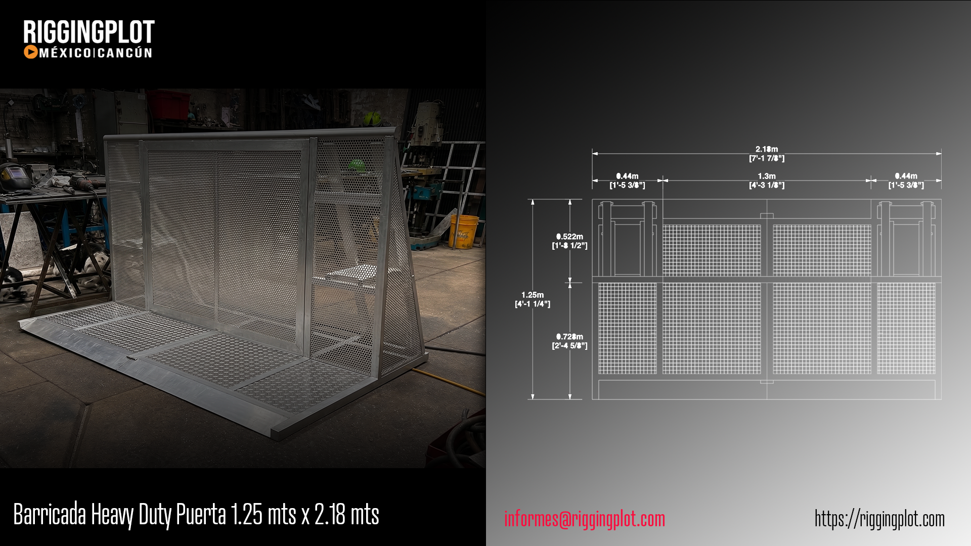 Barricada Heavy Duty con puerta de acceso fabricada en aluminio de alta resistencia, ideal para control de público, conciertos, festivales y eventos masivos en MÉRIDA y Riviera Maya.
